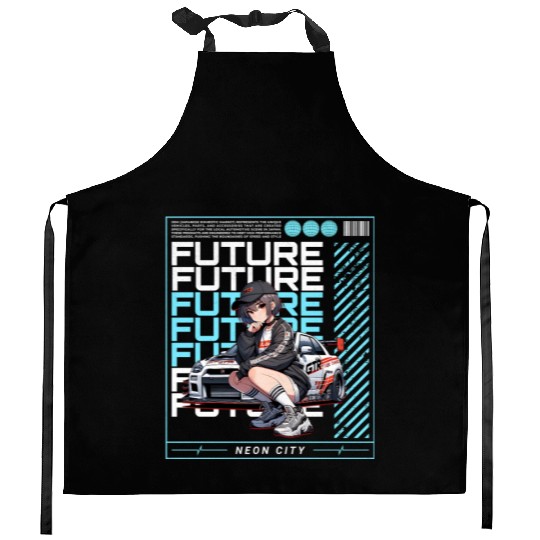 Future Racer - Neon City Dreams Kitchen Aprons