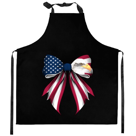 Coquette Bow Bald Eagle Bird US Flag Patriotic Kitchen Aprons
