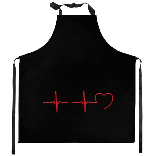 Cat Lover Heartbeat – Feline ECG Design Black Kitchen Aprons