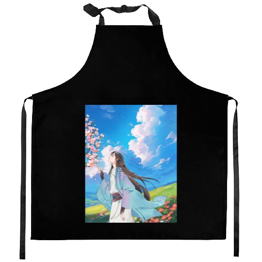 Serene Blossom Anime Aesthetic Kitchen Aprons