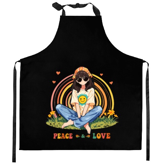 Retro Peace & Love Hippie Girl Kitchen Aprons – Vintage