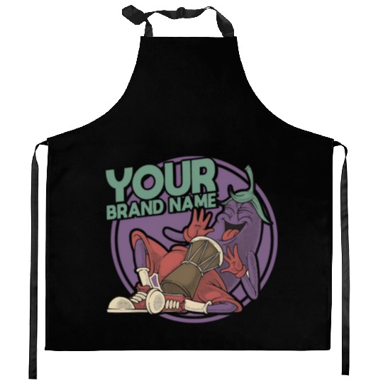 Funky Eggplant Drummer – Funny Cartoon Music T-Shi Kitchen Aprons