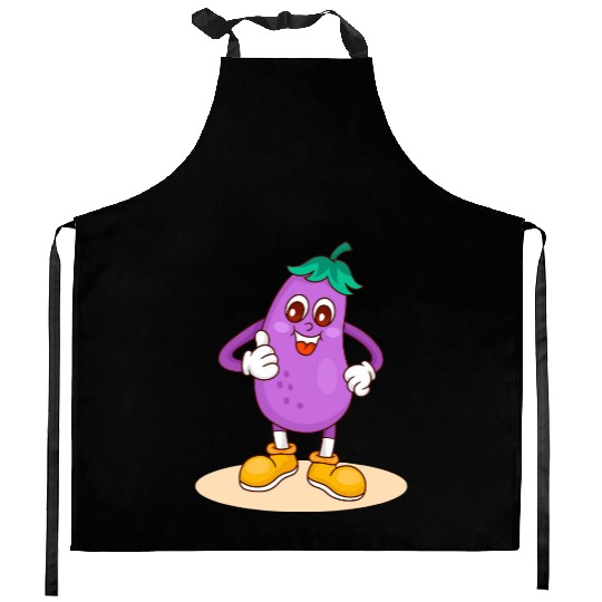 Animated Eggplant Character Design Kitchen Aprons