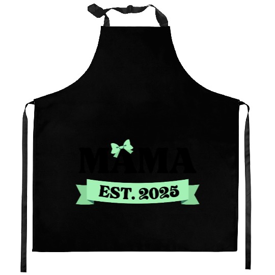 Mama Est. 2025 - Light Green Bow Maternity Design Kitchen Aprons