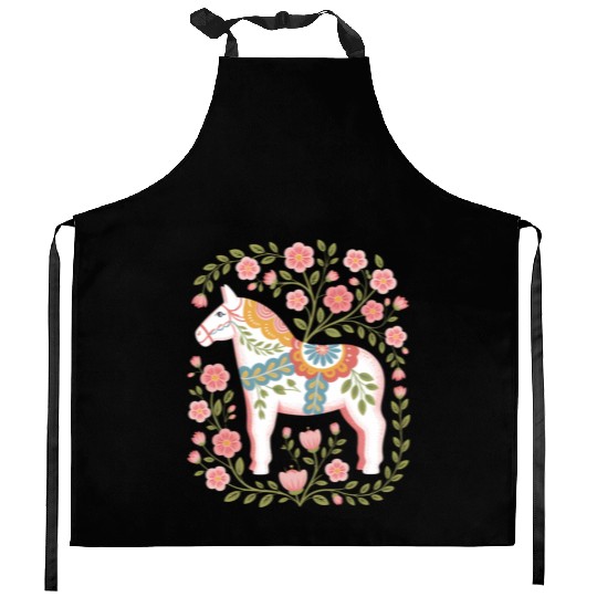 Swedish Spring Dala Horse Floral Art Kitchen Aprons