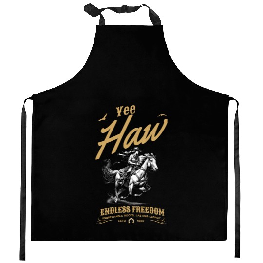 Yee Haw Cowgirl Riding Horse Vintage Western Kitchen Aprons