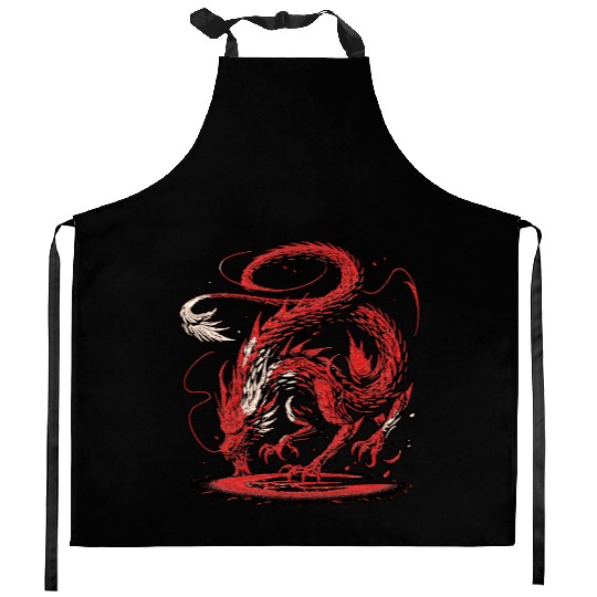 Ethereal Red Dragon Tattoo Design Kitchen Aprons