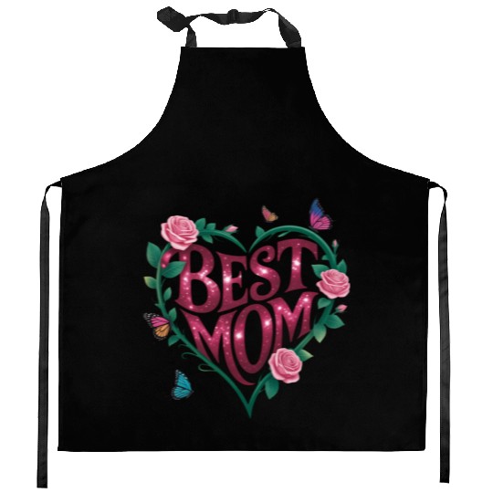 Trendy Best Mom Ever, Mother's Day Heart Floral Kitchen Aprons