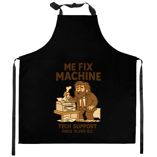 Office Tech Support Caveman Joke Daily Work Humor Kitchen Aprons