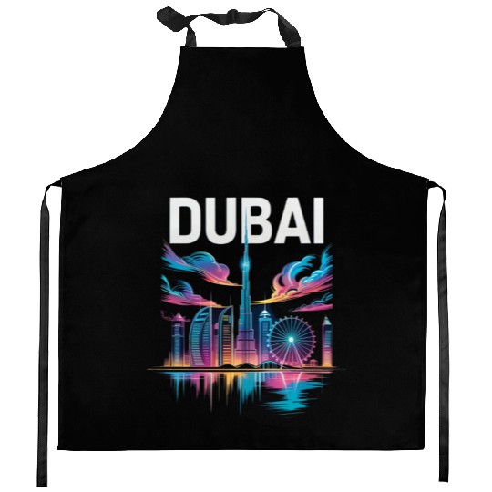 Dubai Skyline Neon Art Kitchen Aprons