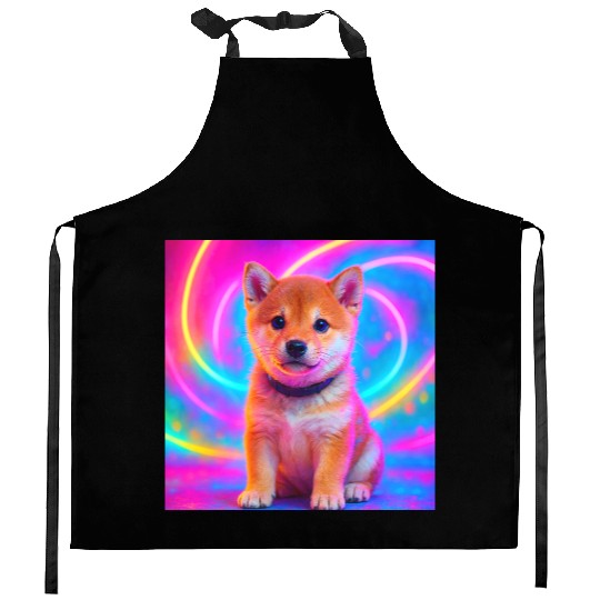 Neon Shiba Vibes – Kawaii Puppy Magic Kitchen Aprons