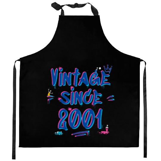 Vintage Since 2001 Graffiti Glitch 24th Bday Vibes Kitchen Aprons