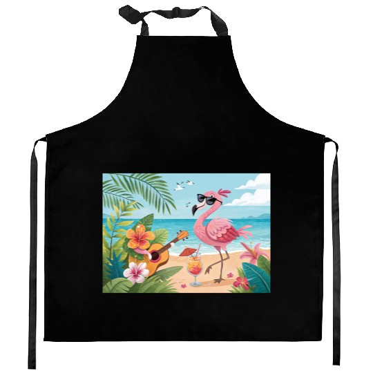 Tropical flamingo party Kitchen Aprons