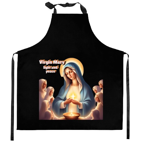Virgin Mary, light and peace Kitchen Aprons