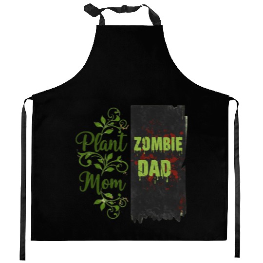 Plant Mom Zombie Dad Couple Design Kitchen Aprons