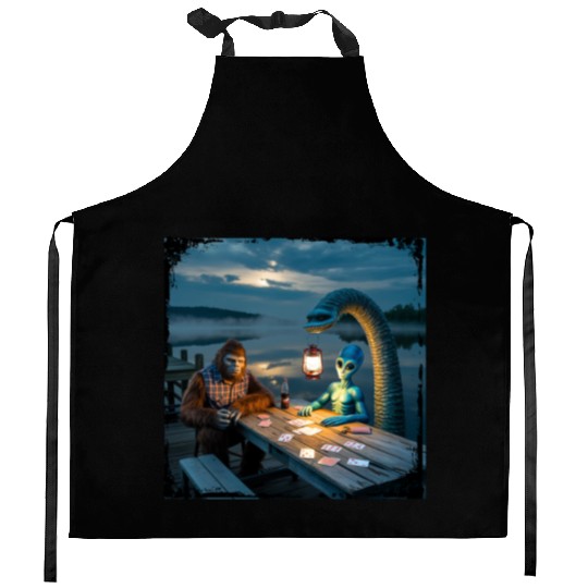 Cryptid Poker Night on Loch Ness - Bigfoot, Kitchen Aprons