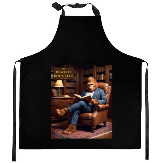 Bigfoot Book Club Sasquatch Reading in the Library Kitchen Aprons