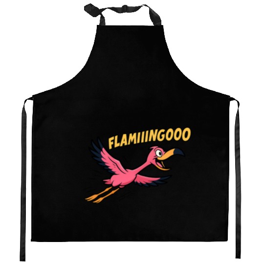 FLAMIIINGOOO – Funny Cartoon Flamingo in Flight De Kitchen Aprons