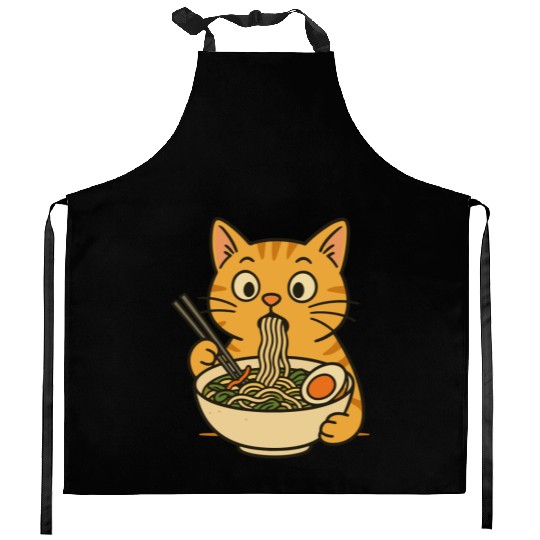 Cat Eating Ramen Kitchen Aprons