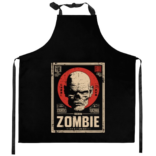 Zombie - Woodblock Print Kitchen Aprons