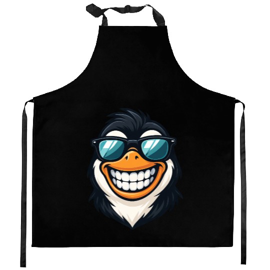 Cool penguin sunglasses summer grin fun Kitchen Aprons