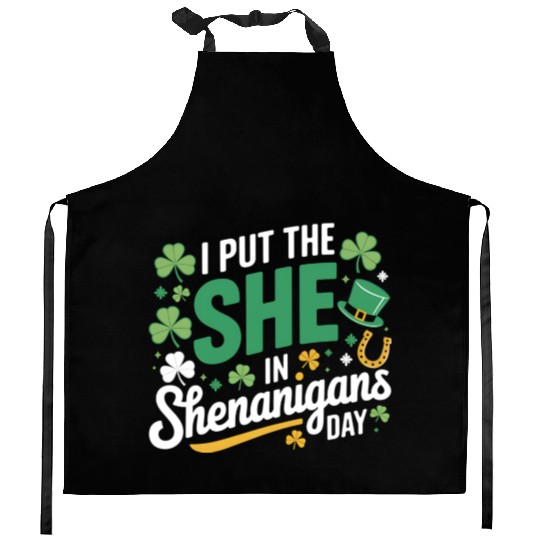 Irish Clover Shenanigans Lucky Charm Womens Comfy Kitchen Aprons