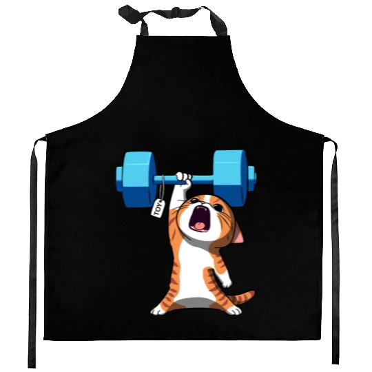 Workout Strength! Tiny Warrior Cat Huge Muscles. Kitchen Aprons