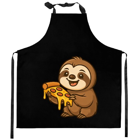 Cute sloth cartoon pizza pizza lovers fun Kitchen Aprons