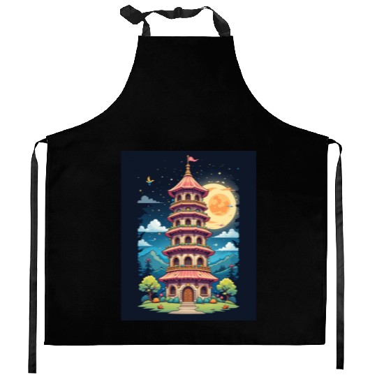 Twilight Temple Glow Kitchen Aprons