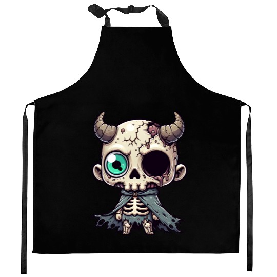 Cute Demon Skull – Cartoon Halloween Design Kitchen Aprons