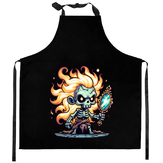 Flame-Haired Skeleton Witch – Magic Mirror Spirit Kitchen Aprons