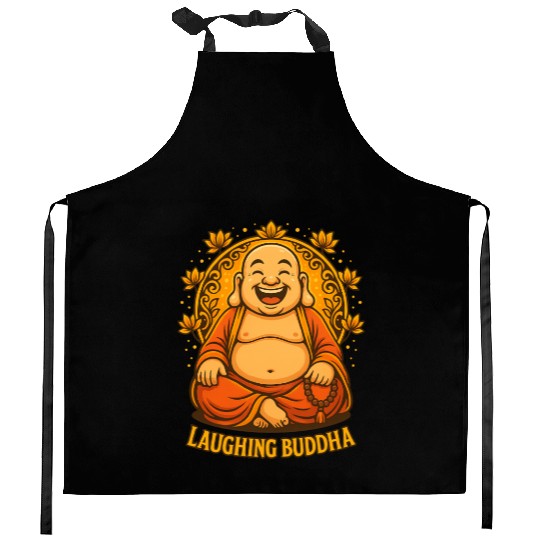 Laughing Buddha Cartoon Illustration | Zen Art Kitchen Aprons