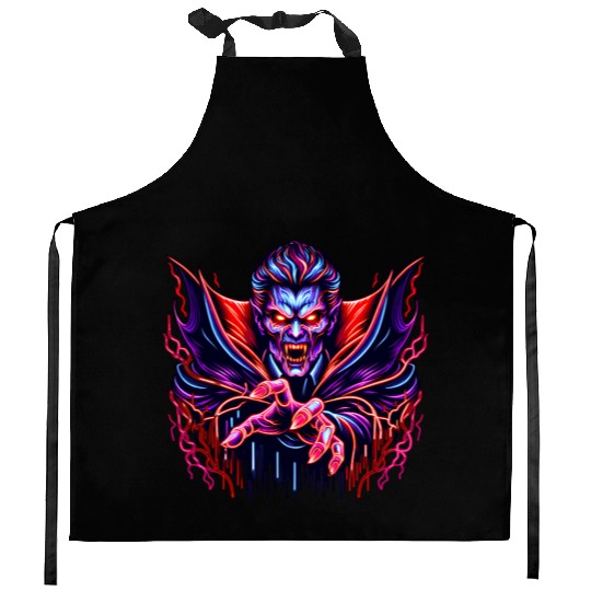 Neon Vampire Lord – Retro Horror Glow Kitchen Aprons
