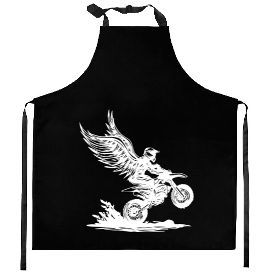 Winged Dirt Bike Rider Soaring Adventure Kitchen Aprons