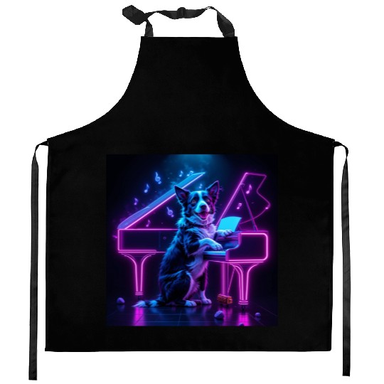 Dog Playing Piano Music Lover Funny Kitchen Aprons