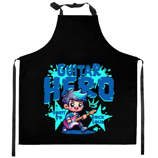 Guitar Hero Kid – Cute Rock Star Cartoon Kitchen Aprons | Bor