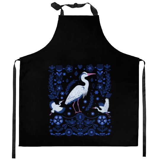 Great Blue Heron Folk Art Kitchen Aprons
