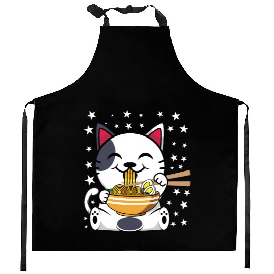Cat Ramen Japanese Funny Japanese Kawaii Black Cat Kitchen Aprons