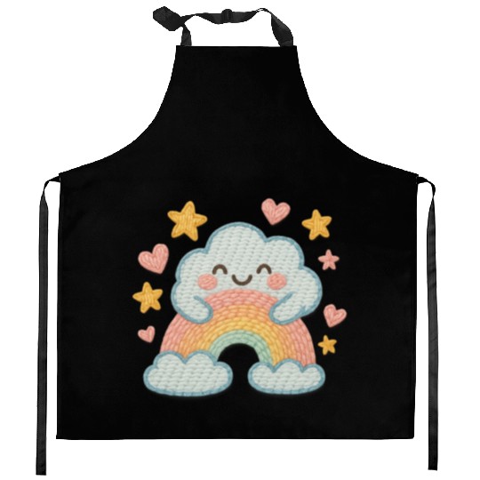 Smiling Cloud Rainbow – Embroidered Kids Logo Kitchen Aprons