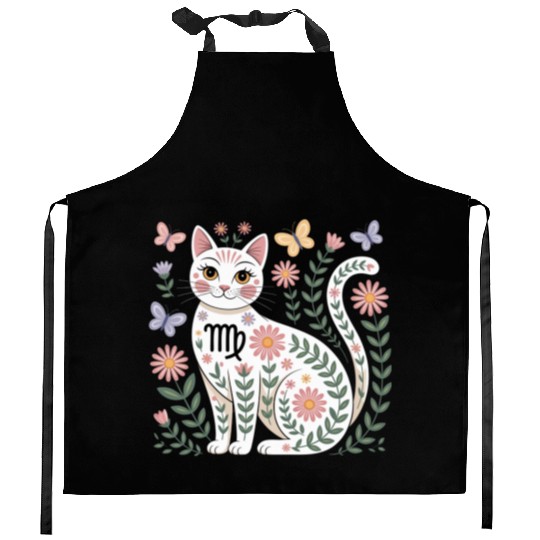 Virgo Zodiac Cat with Daisies Kitchen Aprons