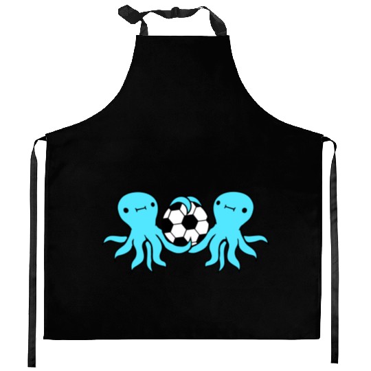 2 octopus team friends playing soccer ball sport Kitchen Aprons