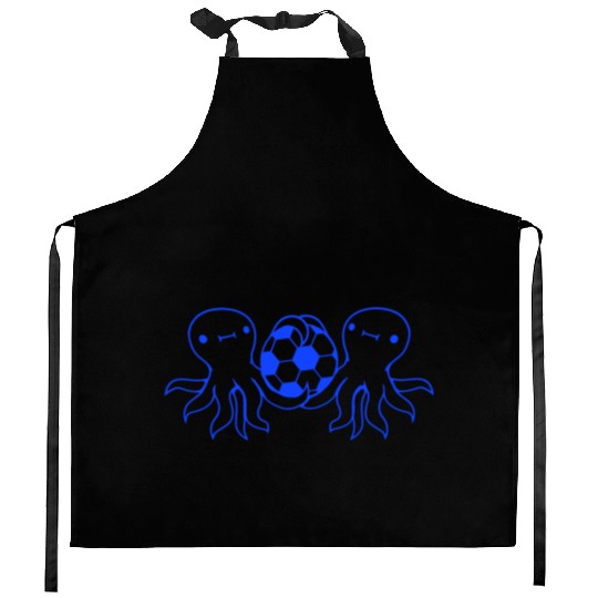 2 octopus team friends playing soccer ball sport Kitchen Aprons
