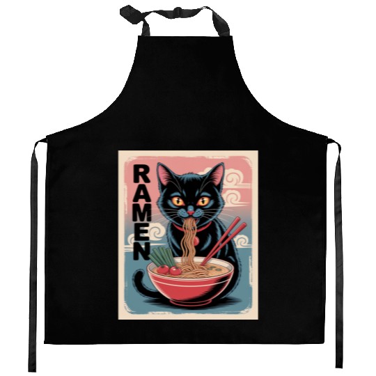 Ramen Cat Japanese Style Kitchen Aprons