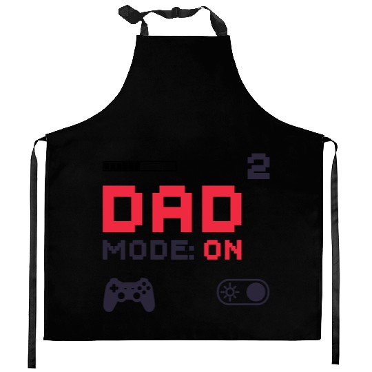 Dad Mode On Retro Gamer Dad Pixel Art Design Kitchen Aprons