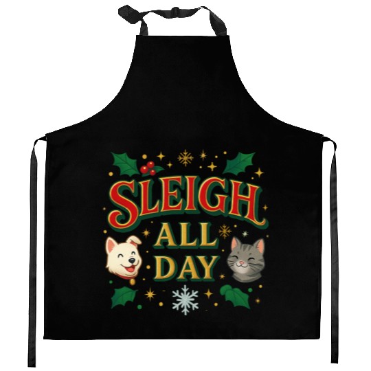 Sleigh All Day – Cute Holiday Pet Edition Kitchen Aprons