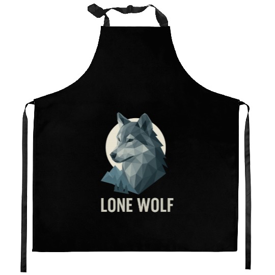 Lone Wolf – Geometric Wolf Head under Moon Wildern Kitchen Aprons