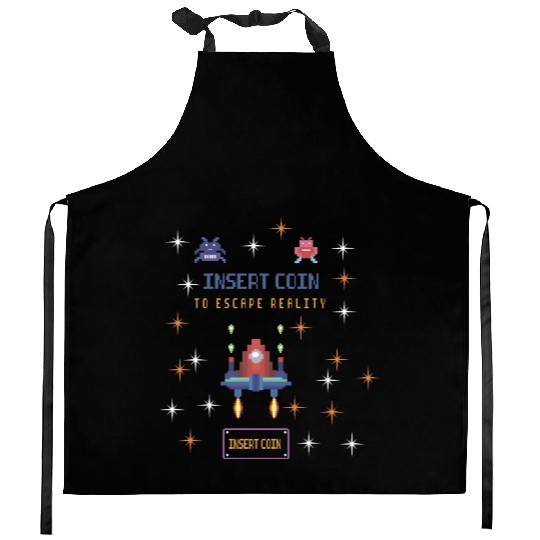 Retro Gamer Kitchen Aprons - Insert Coin to Escape Reality
