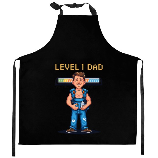 Funny Retro Gamer Dad Pixel Art Father's Day Gift Kitchen Aprons