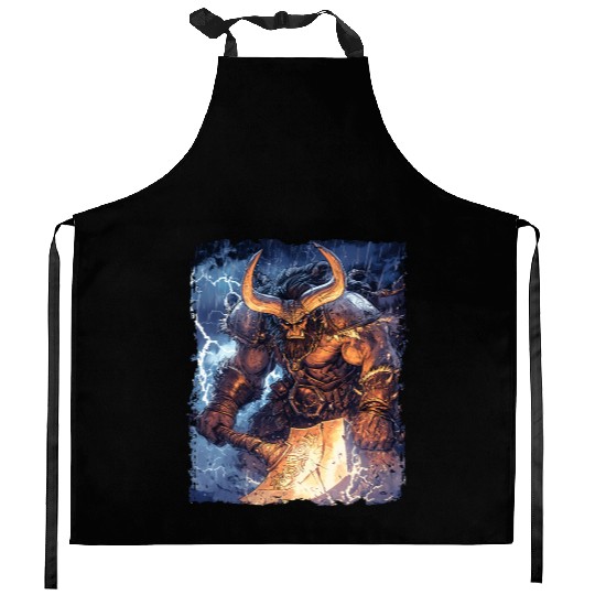 Storm Warrior with Axe and Primal Fury Kitchen Aprons