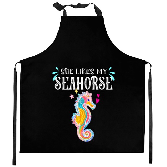 She likes my Seahorse tie dye summer couple love Kitchen Aprons